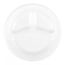 10 1/4" 3 Compartment White Non-Laminated Round Foam Plate - 500/Case